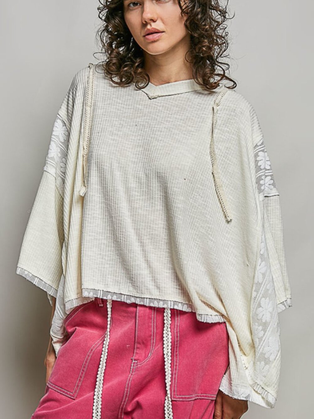 POL Cream Lace Hooded top